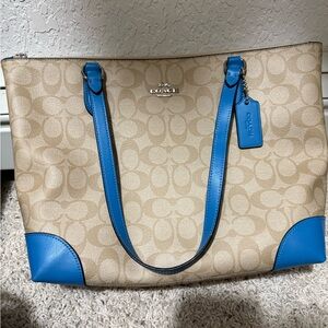 Coach Tan and Blue Signature Tote